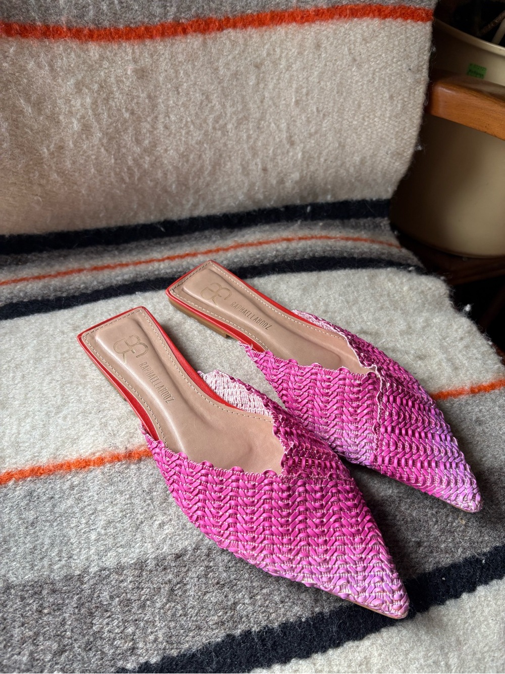 Coastal CottageCore Raphaella Booz x Anthro Pink Ombre Raffia Woven Mules 9